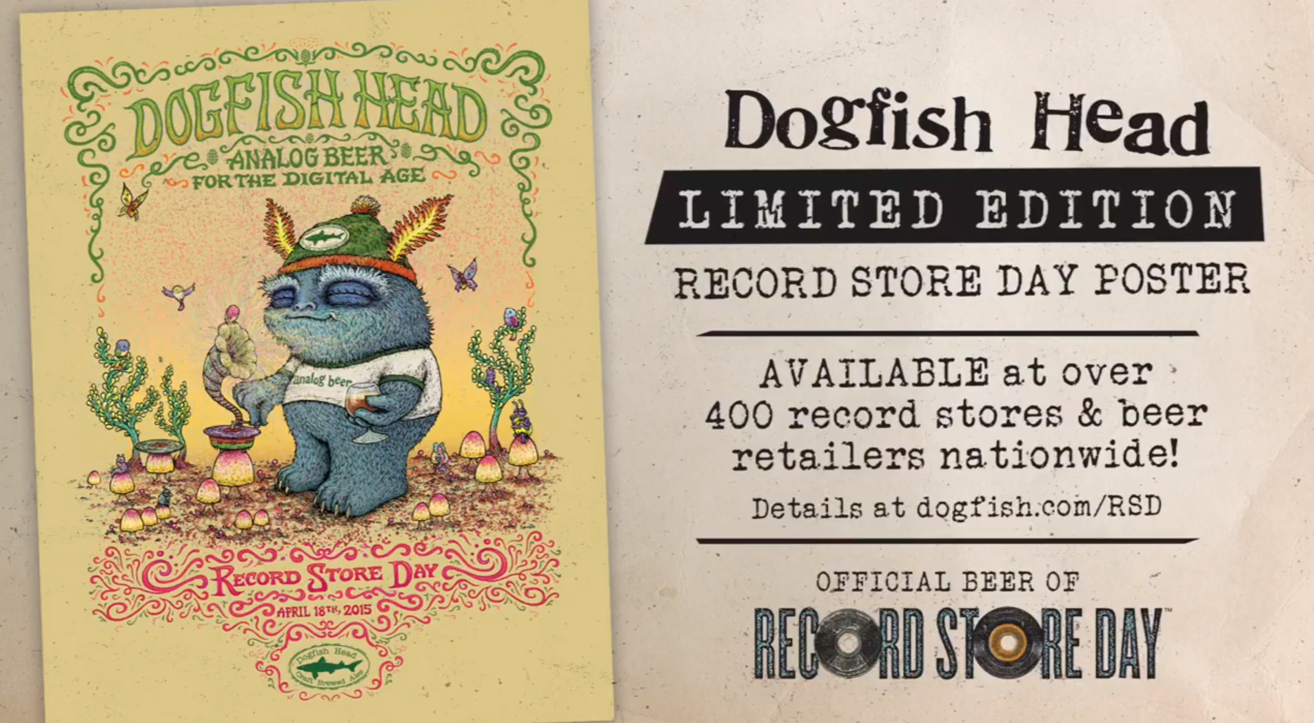 MARQ SPUSTA Dogfish Head Analog Beer Record Store Day STICKER Art from poster 