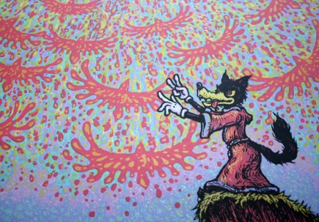 Close-up of Wolf\'s Symphony screen print